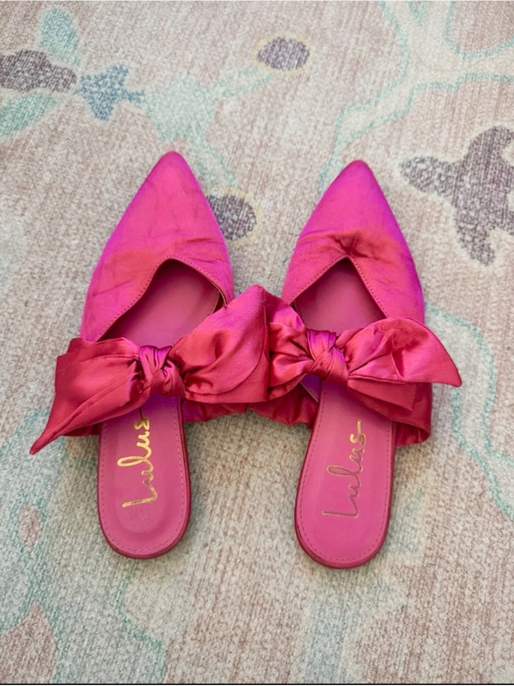 Lulu's Hot Pink Satin Bow Pointed Slide Mules